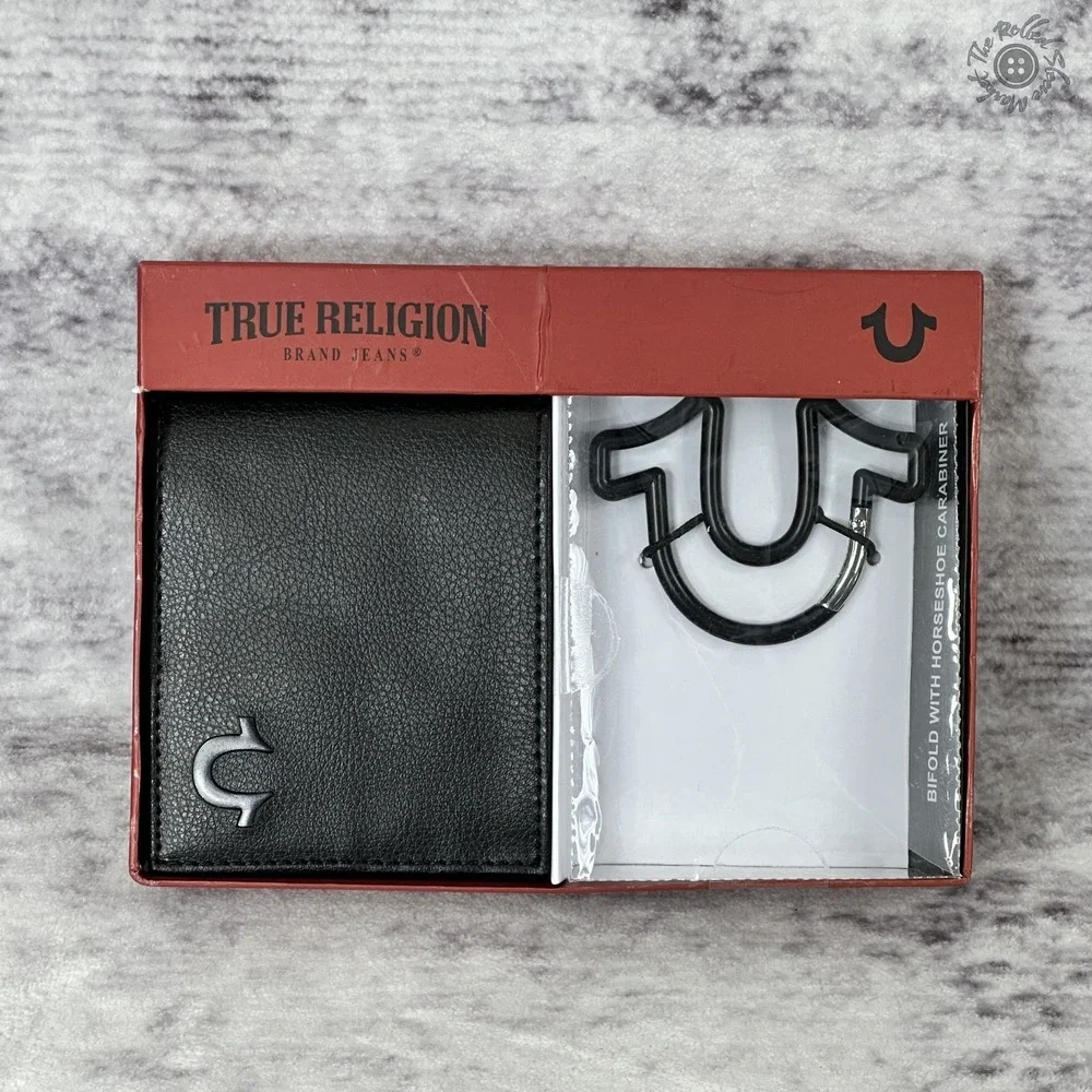 NIB‎ True Religion Bifold Wallet Horseshoe Carabiner Gift Set Black MSRP $80